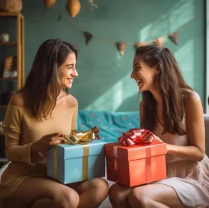 amigas intercambiando caja de sorpresas